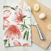 Rode Waterverf bloemen Theedoek (Quarter Fold)