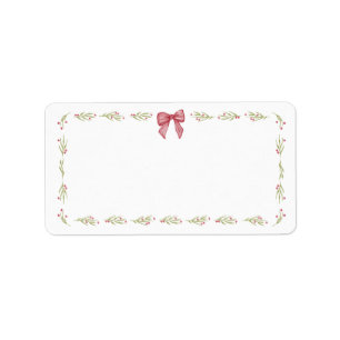 Rode Waterverf Boog Bes Takken Frame Kerstmis Etiket