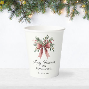 Rode Waterverf Boog Eenvoudig Elegant Holly Christ Papieren Bekers