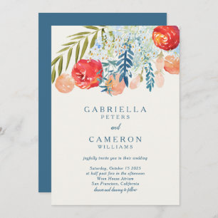  Rode Waterverf Floral Boho Garden Wedding Kaart