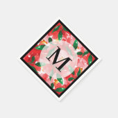 Rode Waterverf Floral Monogram Servet (Hoek)