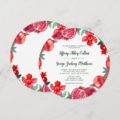 Rode Waterverf Floral Pomegranate Wedding Kaart (Voorkant / Achterkant)