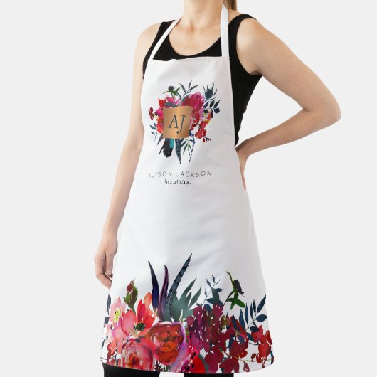 Rode waterverf floreel goud, monogrammen schort (Insitu)