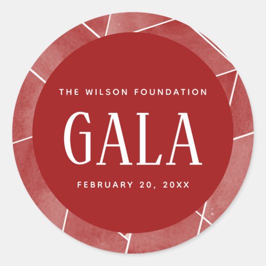 Rode Waterverf Geometric Gala Ronde Sticker (Voorkant)