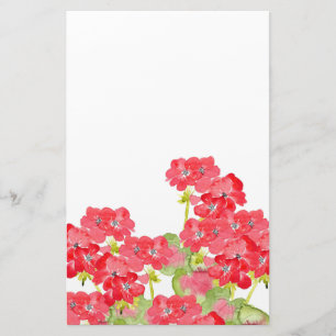 Rode Waterverf Geraniums Briefpapier