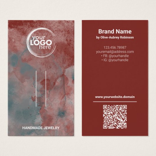 Rode Waterverf Haarklem Logo QR-Code Display Kaart (Voorkant /achterkant)