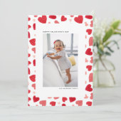 Rode Waterverf Harten Foto Gelukkige Valentijnsdag Feestdagenkaart (Staand voorkant)