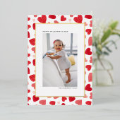 Rode Waterverf Harten Foto Gelukkige Valentijnsdag Folie Feestdagenkaart (Staand Voorkant)