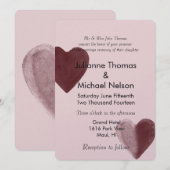 Rode Waterverf Harten Roze Bruiloft Kaart (Voorkant / Achterkant)