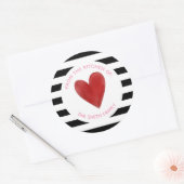 Rode Waterverf Harten & Strepen Ronde Sticker (Envelop)