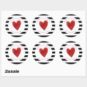 Rode Waterverf Harten & Strepen Ronde Sticker (Vel)