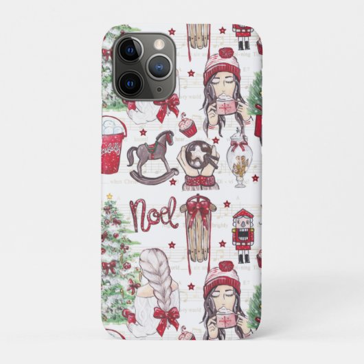 Rode Waterverf Kerst Muzieknoten Case-Mate iPhone Case (Achterkant)