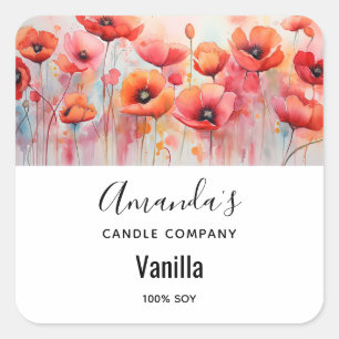Rode Waterverf klaprozen in een veld kaars bedrijf Vierkante Sticker