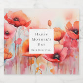 Rode Waterverf klaprozen in een veld - Moederdag Sparkling Wijnetiket (Enkel label)