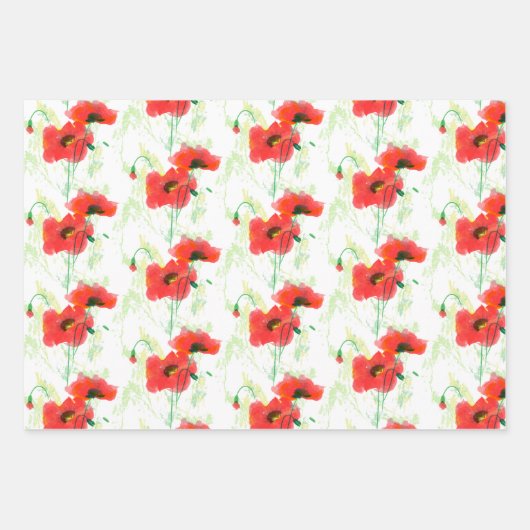 Rode waterverf papaver inpakpapier vel (Voorkant)