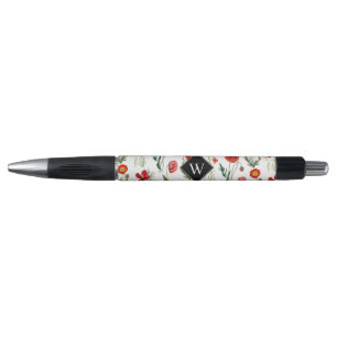 Rode Waterverf Papavers Florals Monogram Pen