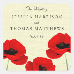 Rode Waterverf Poppies Floral Wedding Collectie Vierkante Sticker