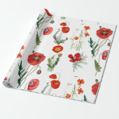 Rode Waterverf Poppies Florals Cadeaupapier (Uitgerold)