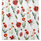 Rode Waterverf Poppies Florals Douchegordijn (Voorkant)
