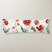 Rode Waterverf Poppies Florals Lichaamskussen (Achterkant)