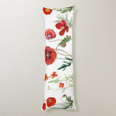 Rode Waterverf Poppies Florals Lichaamskussen (Achterkant (Verticaal))