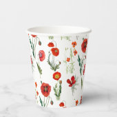 Rode Waterverf Poppies Florals Papieren Bekers (Achterkant)