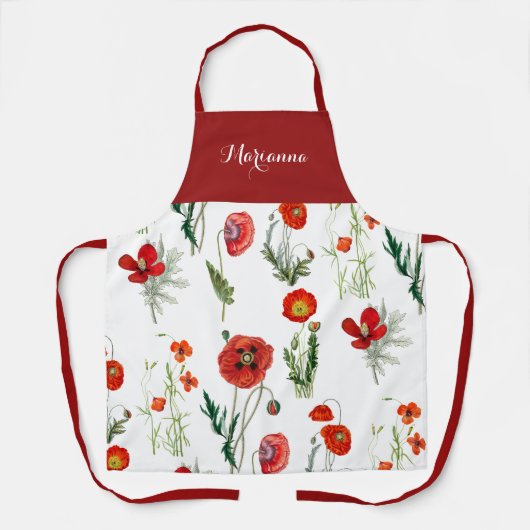 Rode Waterverf Poppies Florals Schort (Voorkant)