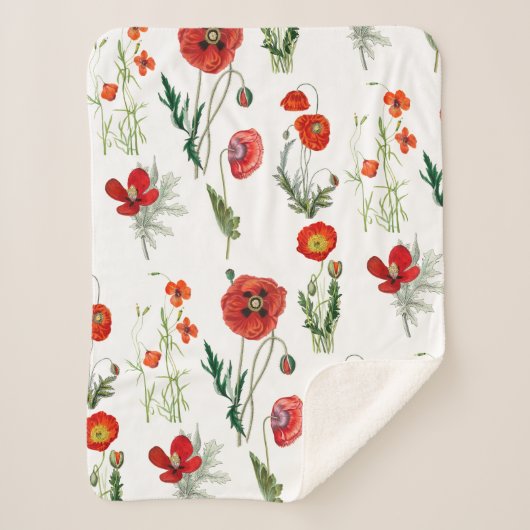 Rode Waterverf Poppies Florals Sherpa Deken (Voorkant)