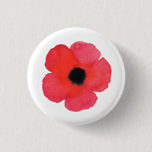 Rode Waterverf Poppy Ronde Button 3,2 Cm
