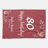 Rode Waterverf Roos Bloemen 80ste Verjaardag Theedoek (Horizontaal)