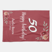 Rode Waterverf Roos Floral 50ste Verjaardag Theedoek (Horizontaal)