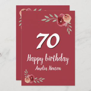 Rode Waterverf Roos Floral 70e verjaardag