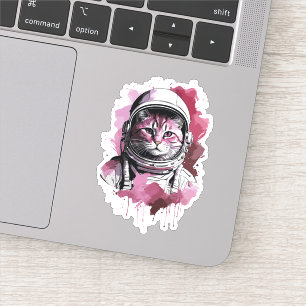 Rode Waterverf Ruimtevaarder Kat Sticker