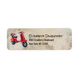 Rode Waterverf scooter met bloemen Etiket