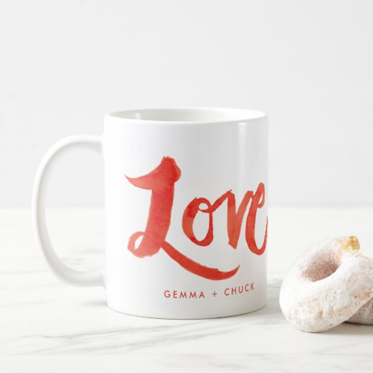 Rode Waterverf Script Love Mok met aangepaste teks (Met donut)