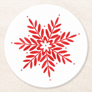Rode Waterverf Snowflake Ronde Kartonnen Onderzetter