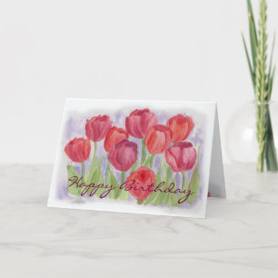Rode Waterverf Tulpen Verjaardag Kaart