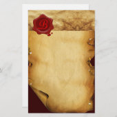 RODE WAX SEAL PARCHMENT Monogram Briefpapier (Voorkant / Achterkant)