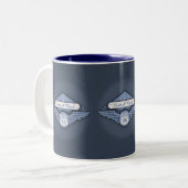 Rode weg - blauw tweekleurige koffiemok (Voorkant links)