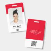 Rode Werknemer enorme Foto Qr Streepjescode Logo N Badge (Voor- en achterkant)