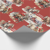 Rode Westerne kerstman te paard Cadeaupapier (Hoek)