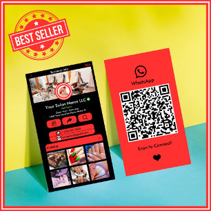 Rode WhatsApp Nagelsalon QR Social Media Visitekaartje