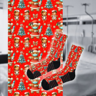 Rode Whimsical Kerst Gingerbread Meisje Verpleegst Sokken