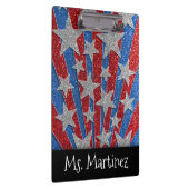 Rode White Blue Glitter-leraren Classroom Naam Klembord (Rechts)