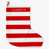 Rode Wht Horizontale Preppy Stripe #3 Naam Monogra Grote Kerstsok (Voorkant)