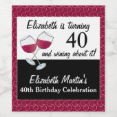 Rode wijn, 40ste verjaardagsfeestje wijn etiket (Enkel label)