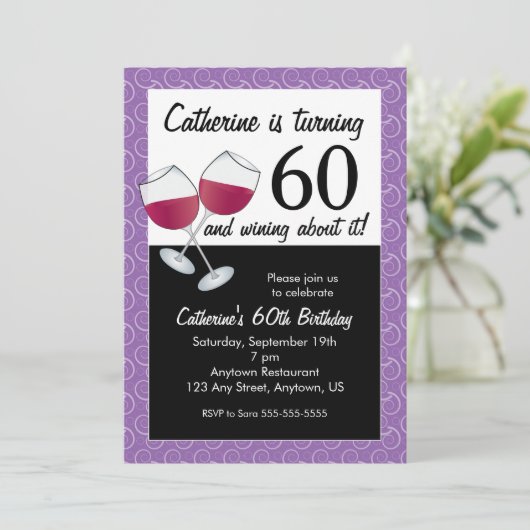 Rode wijn, 60e verjaardag kaart (Staand voorkant)