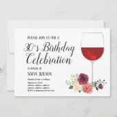 rode wijn, bloemig, uitnodiging verjaardagsfeest (Voorkant)