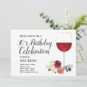 rode wijn, bloemig, uitnodiging verjaardagsfeest (Staand voorkant)