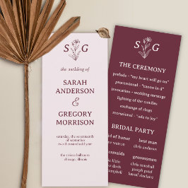 Rode Wijn Eenvoudige Boho Bloemen Huwelijk Program